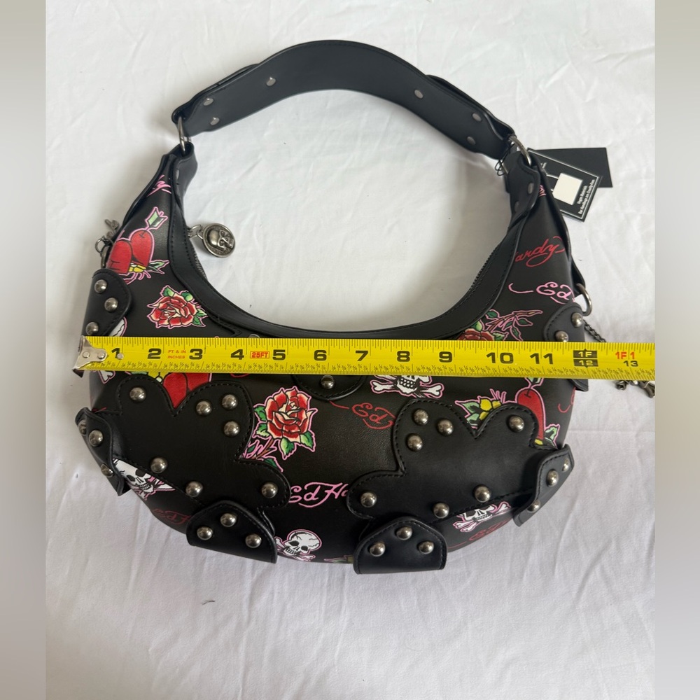 Ed Hardy Black Shoulder Bag with Red Rose & Heart Print - Picture 8 of 11